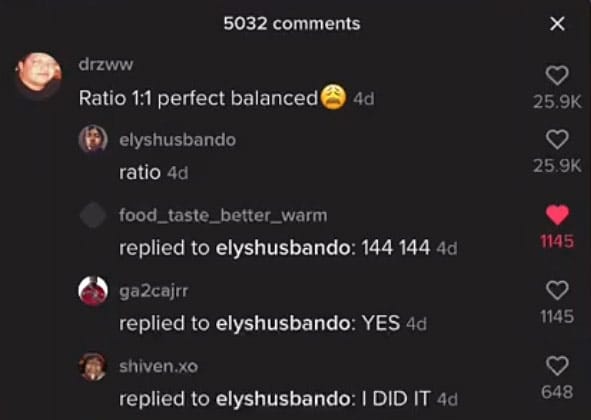 what does ratio mean on tiktok
